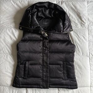 Talbots Down Satin Puffer Vest Women S Black Gold Full Zip Dark Luxury Ski Chic
